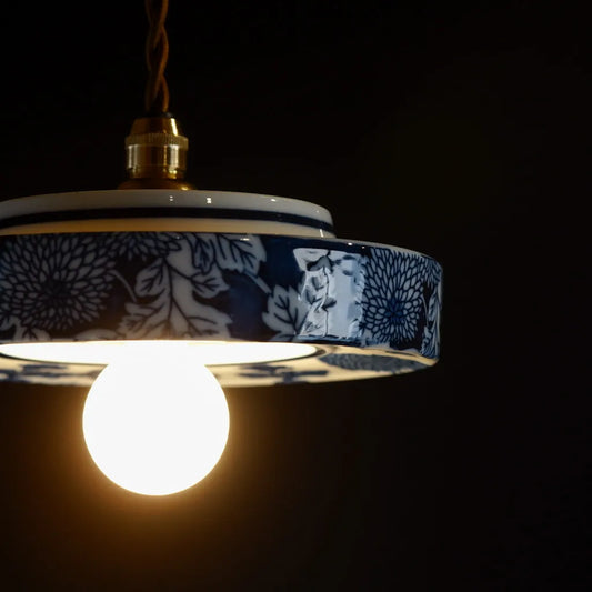 作地未詳|染付|菊文様|ペンダントライト