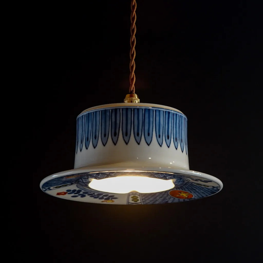 九谷焼｜九谷寿楽｜藍九谷｜ペンダントライト – アップサイクル照明