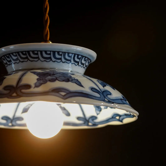 有田焼|三峰|花紋高台鉢|ペンダントライト