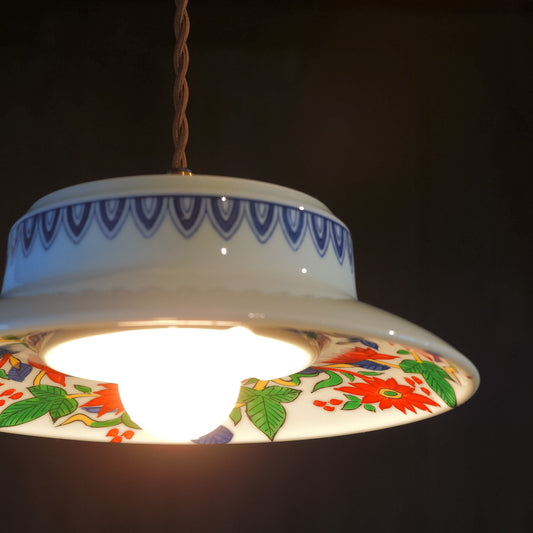 有田焼|定窯|牡丹・緑葉・唐草|ペンダントライト