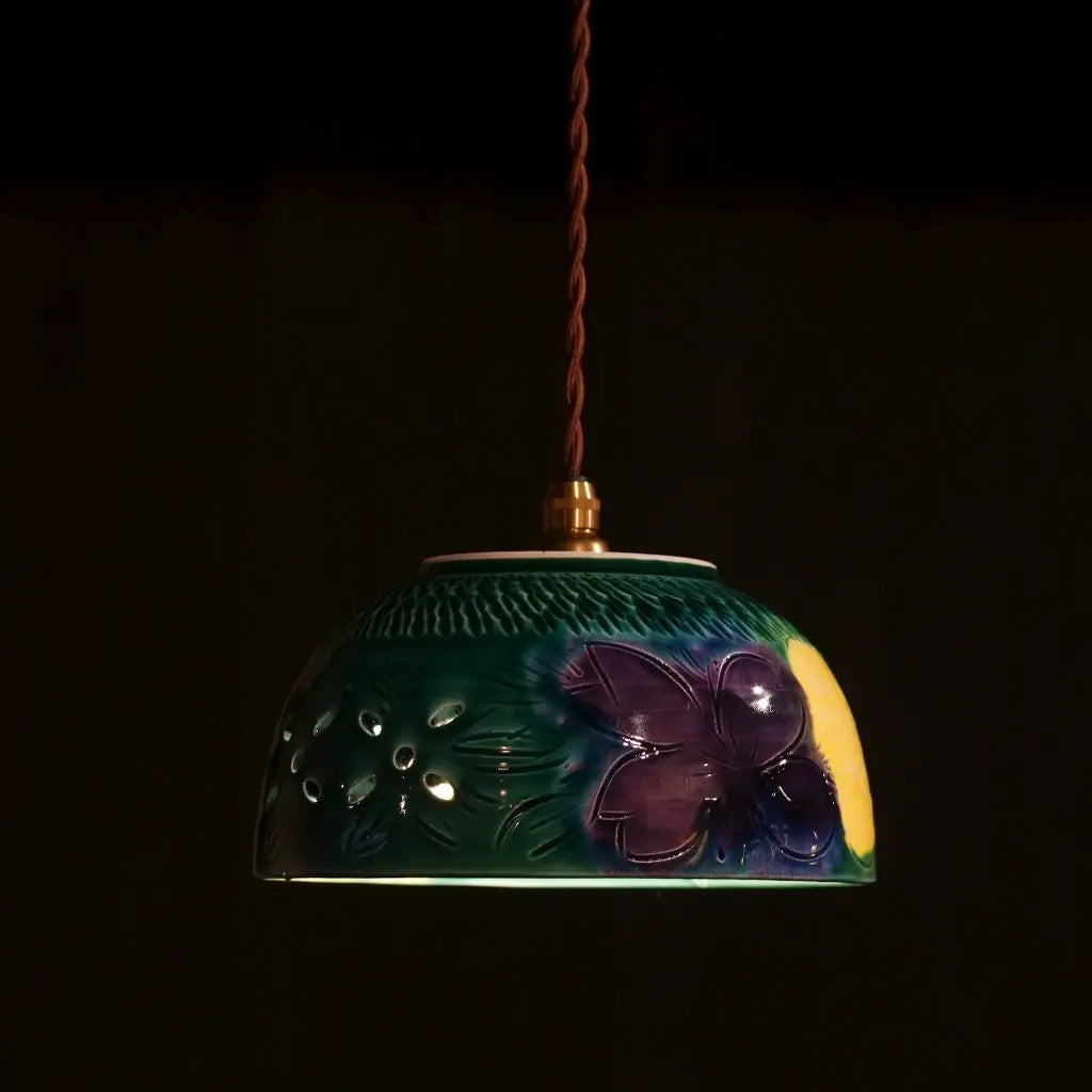 万古焼｜千陶作｜緑・紫・黄｜菓子鉢｜ペンダントライト