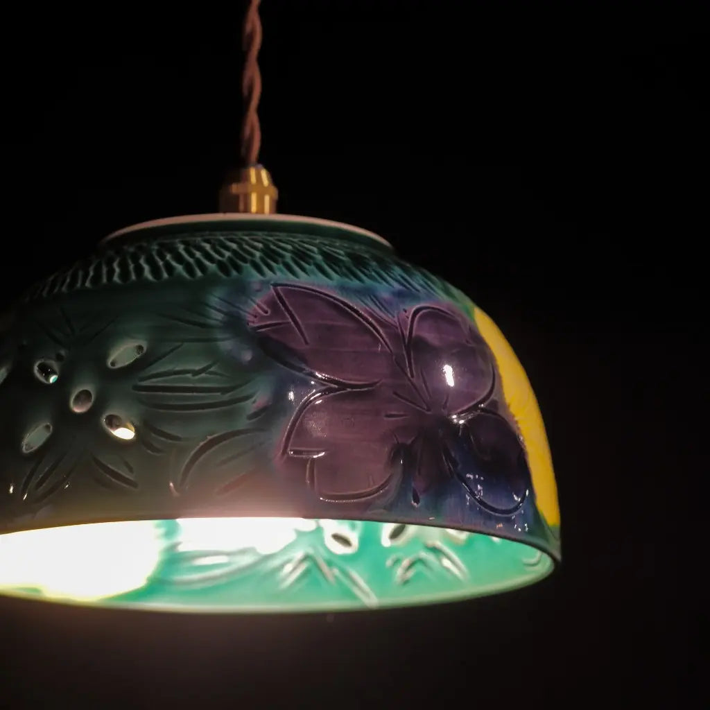 万古焼｜千陶作｜緑・紫・黄｜菓子鉢｜ペンダントライト