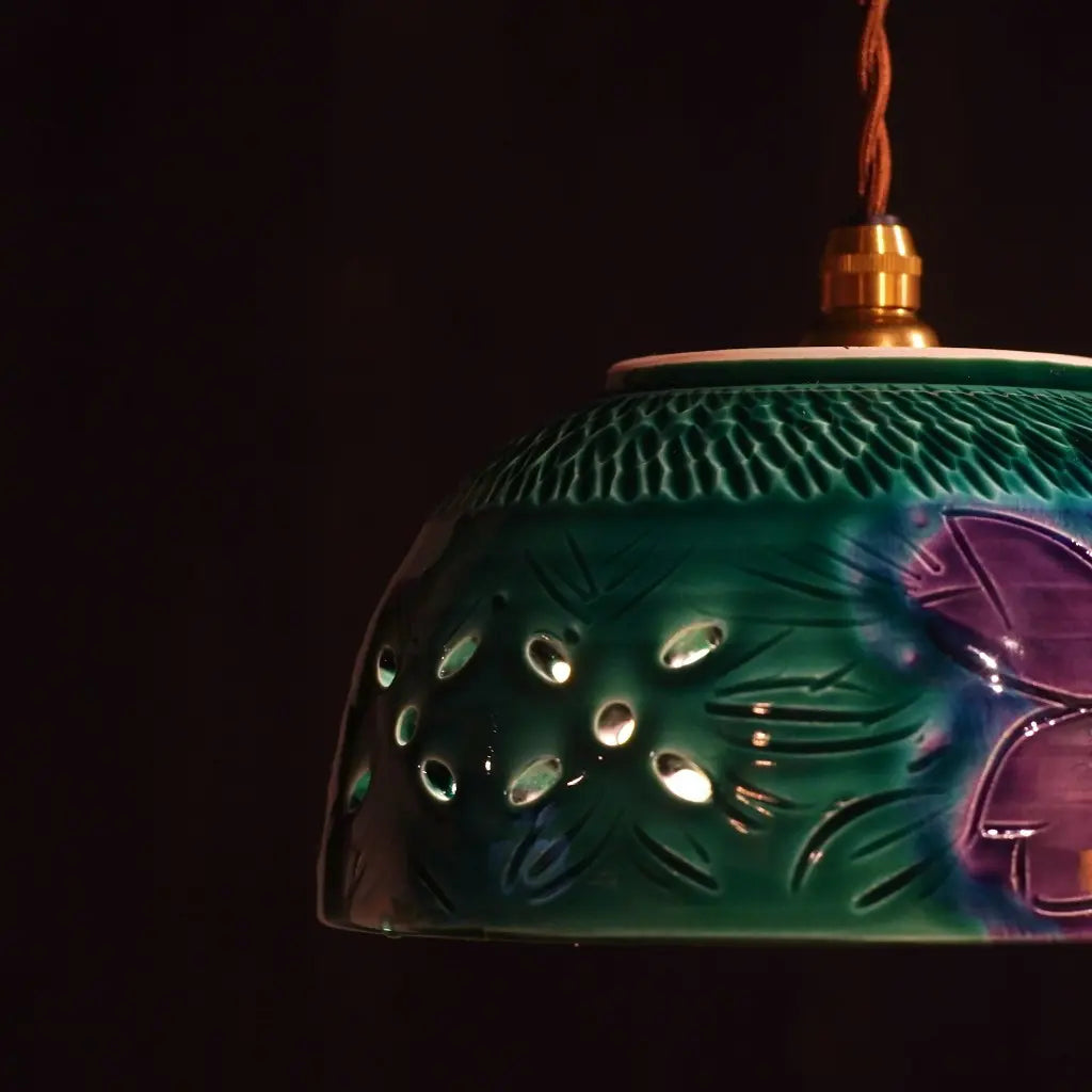 万古焼｜千陶作｜緑・紫・黄｜菓子鉢｜ペンダントライト