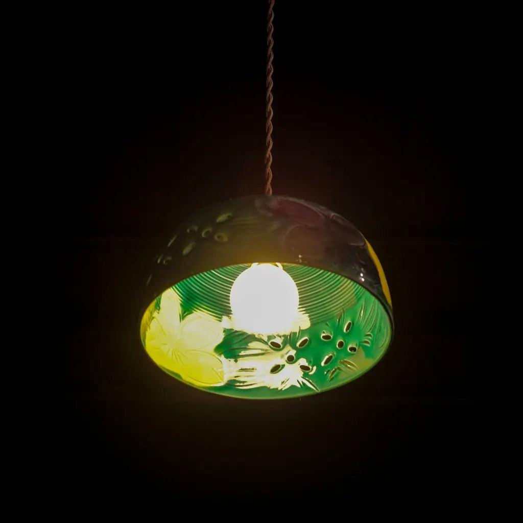 万古焼｜千陶作｜緑・紫・黄｜菓子鉢｜ペンダントライト