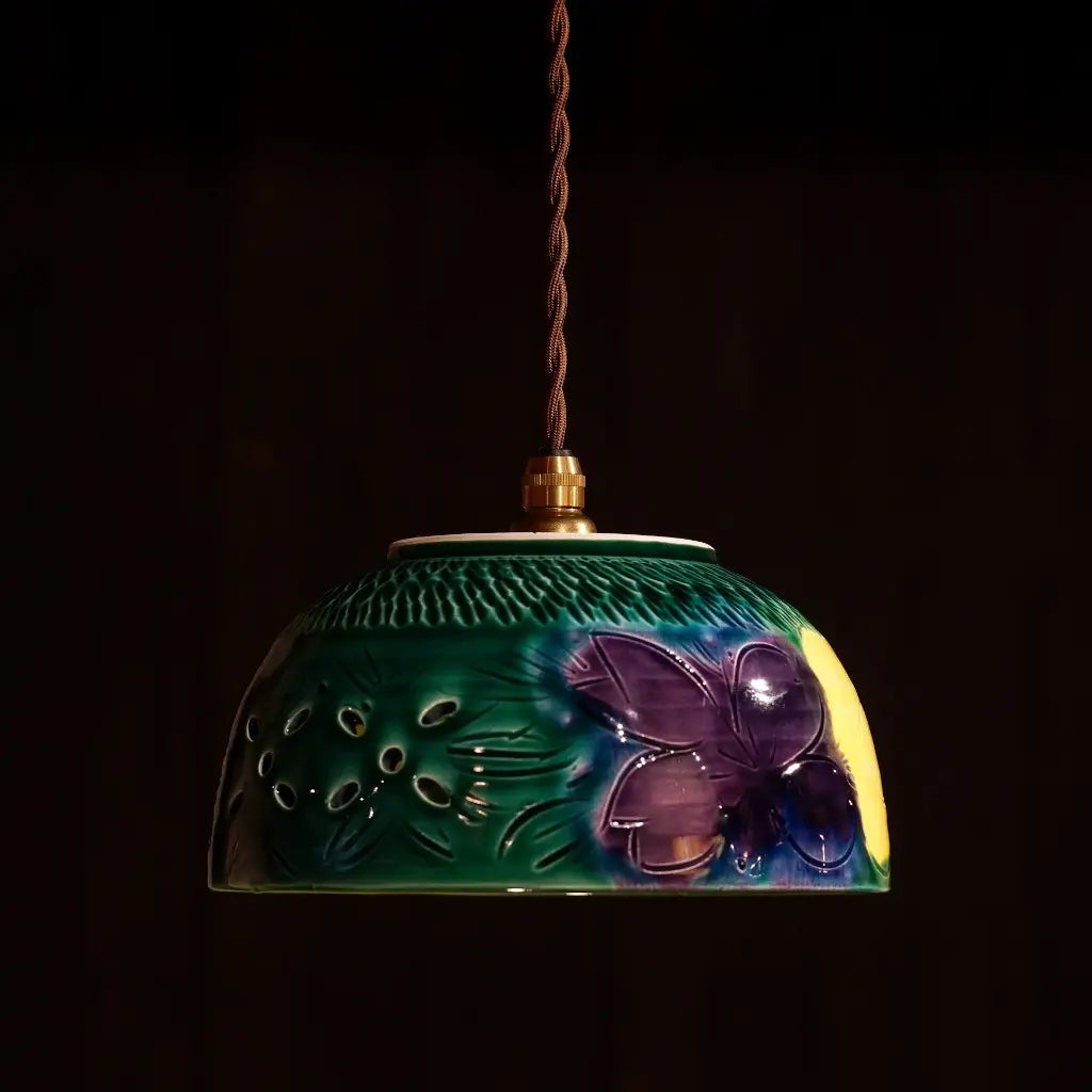 万古焼｜千陶作｜緑・紫・黄｜菓子鉢｜ペンダントライト