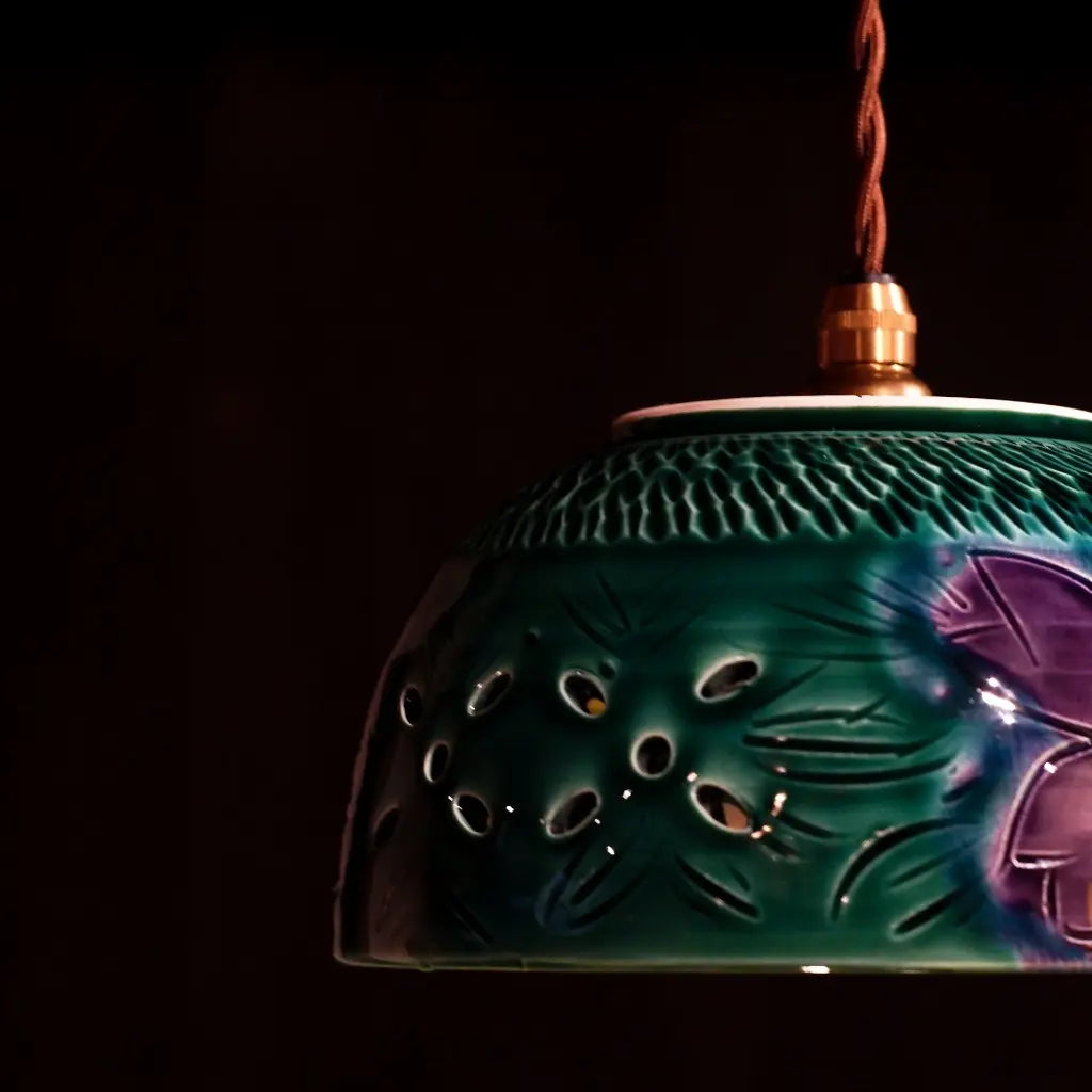 万古焼｜千陶作｜緑・紫・黄｜菓子鉢｜ペンダントライト