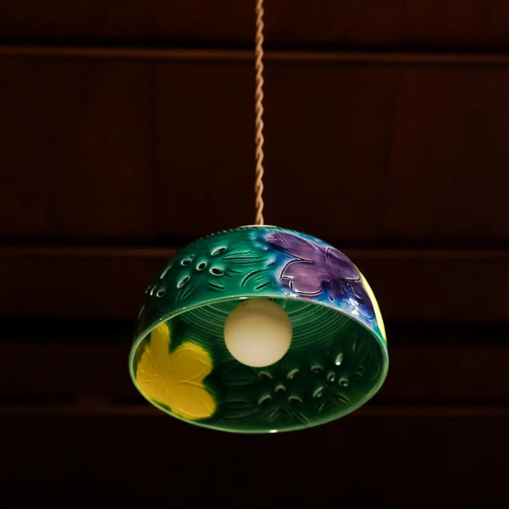 万古焼｜千陶作｜緑・紫・黄｜菓子鉢｜ペンダントライト