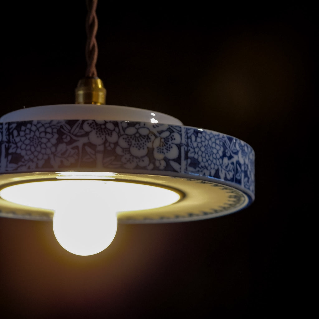 作地未詳｜花・竹文様｜染付｜ペンダントライト