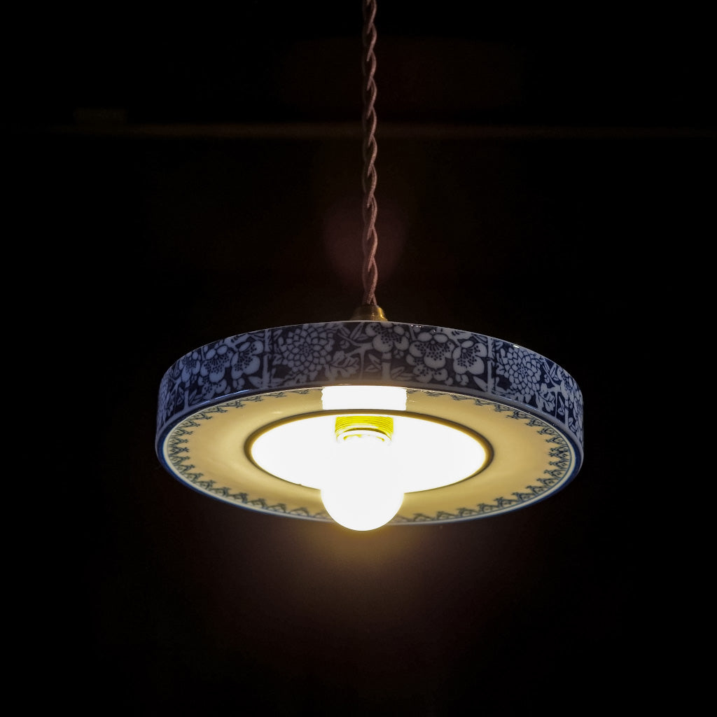 作地未詳｜花・竹文様｜染付｜ペンダントライト