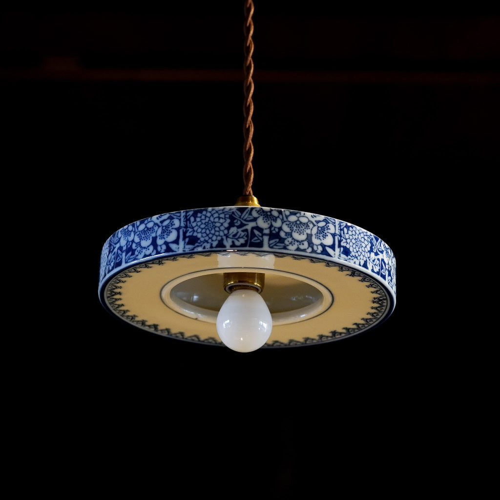 作地未詳｜花・竹文様｜染付｜ペンダントライト