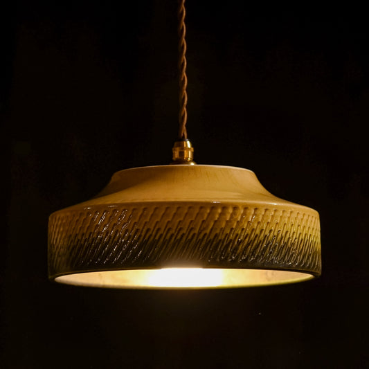 作地未詳｜小鹿田焼?｜緑・ベージュ｜鉢｜ペンダントライト