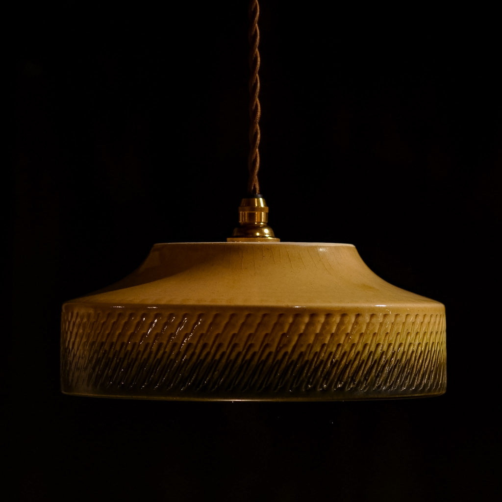 作地未詳｜小鹿田焼?｜緑・ベージュ｜鉢｜ペンダントライト