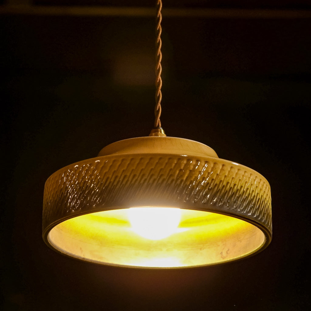 作地未詳｜小鹿田焼?｜緑・ベージュ｜鉢｜ペンダントライト