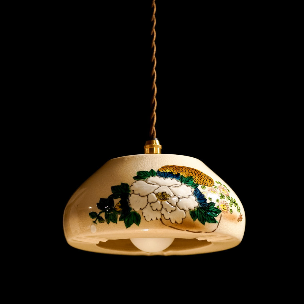 作地未詳｜九谷焼｜菊｜貫入｜ペンダントライト