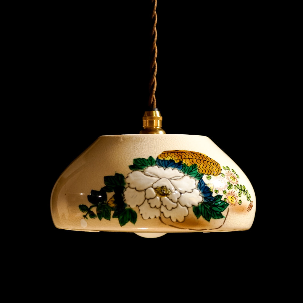 作地未詳｜九谷焼｜菊｜貫入｜ペンダントライト