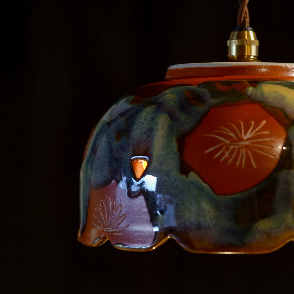 美濃焼｜朱・釉薬｜菓子鉢｜ペンダントライト – アップサイクル照明