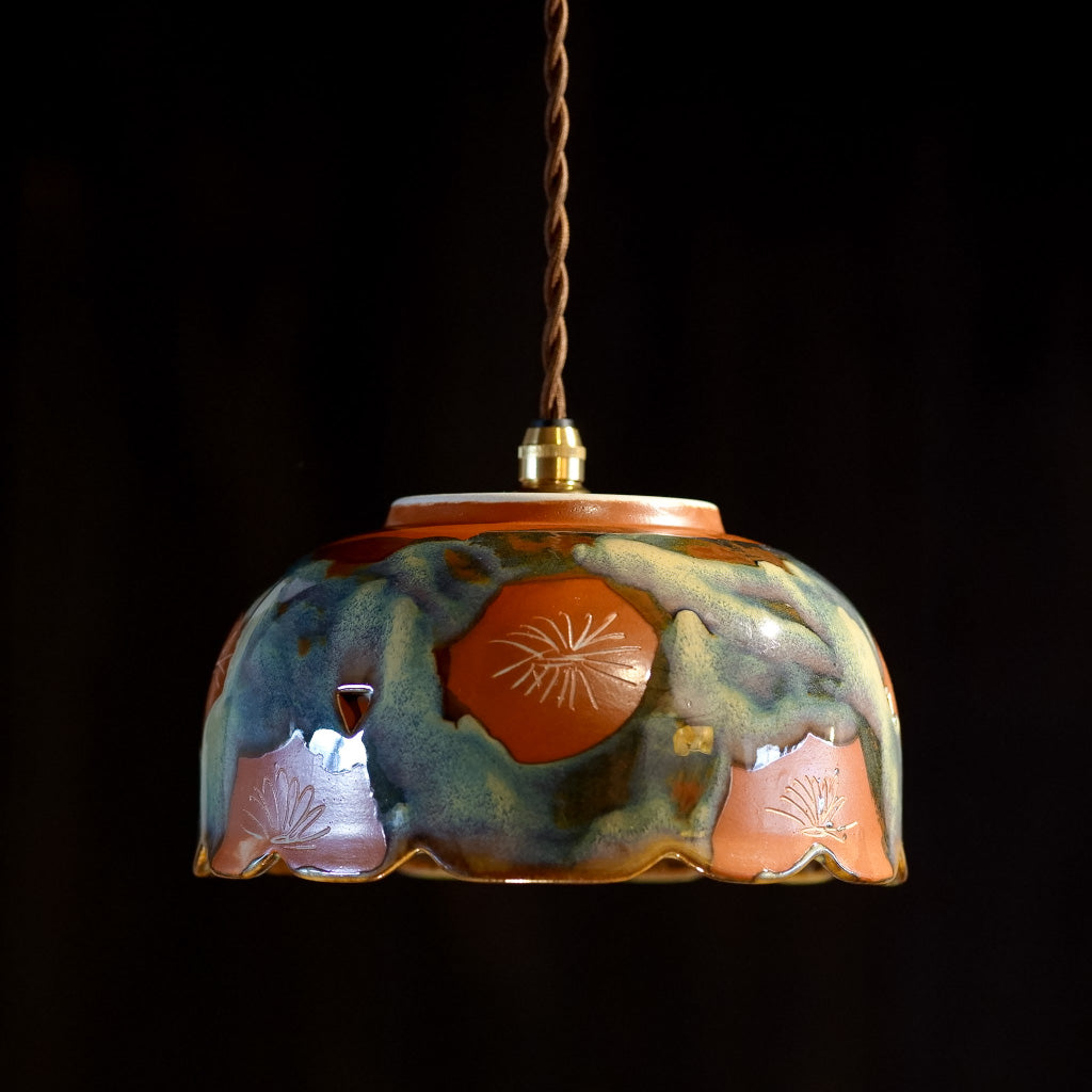 美濃焼｜朱・釉薬｜菓子鉢｜ペンダントライト – アップサイクル照明