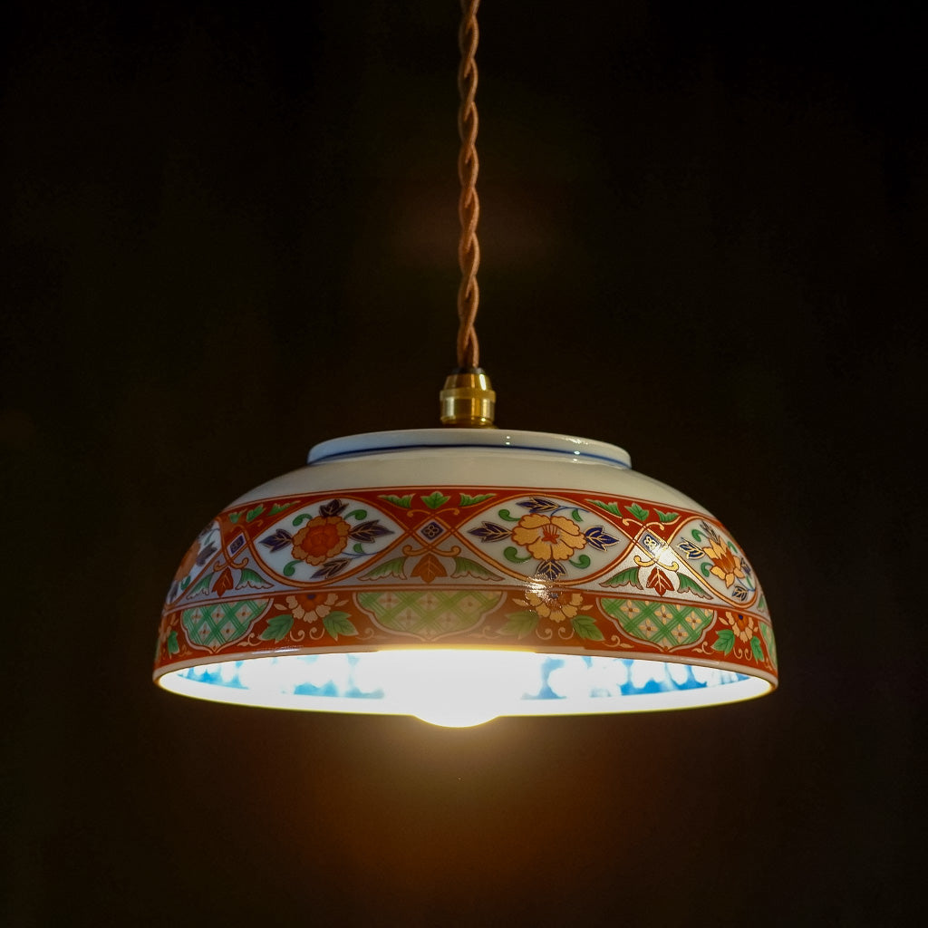 有田焼｜金彩・赤絵｜牡丹｜ペンダントライト