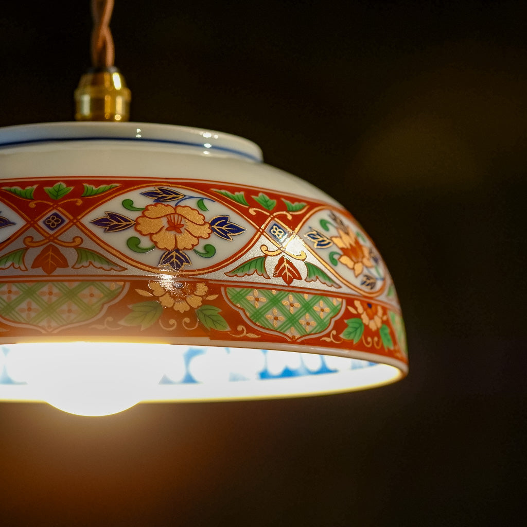 有田焼｜金彩・赤絵｜牡丹｜ペンダントライト