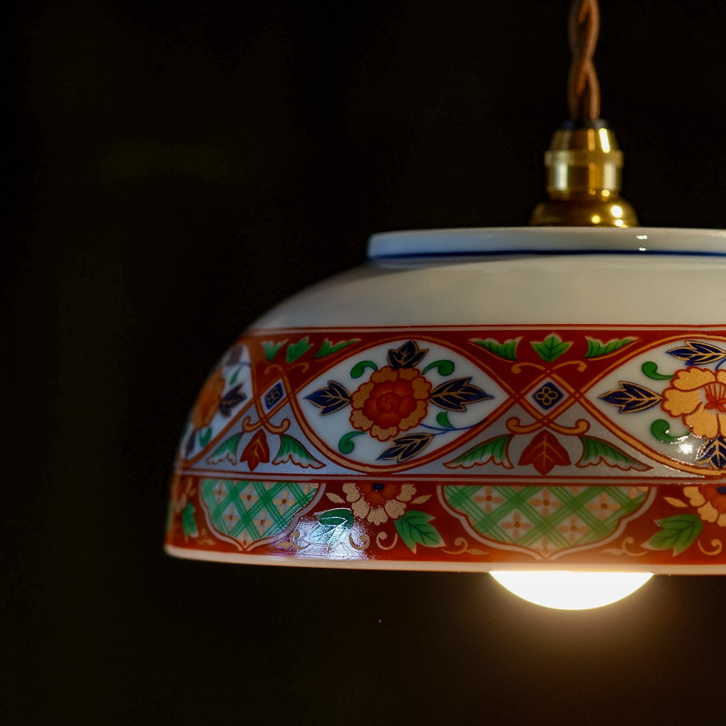 有田焼｜金彩・赤絵｜牡丹｜ペンダントライト – アップサイクル照明