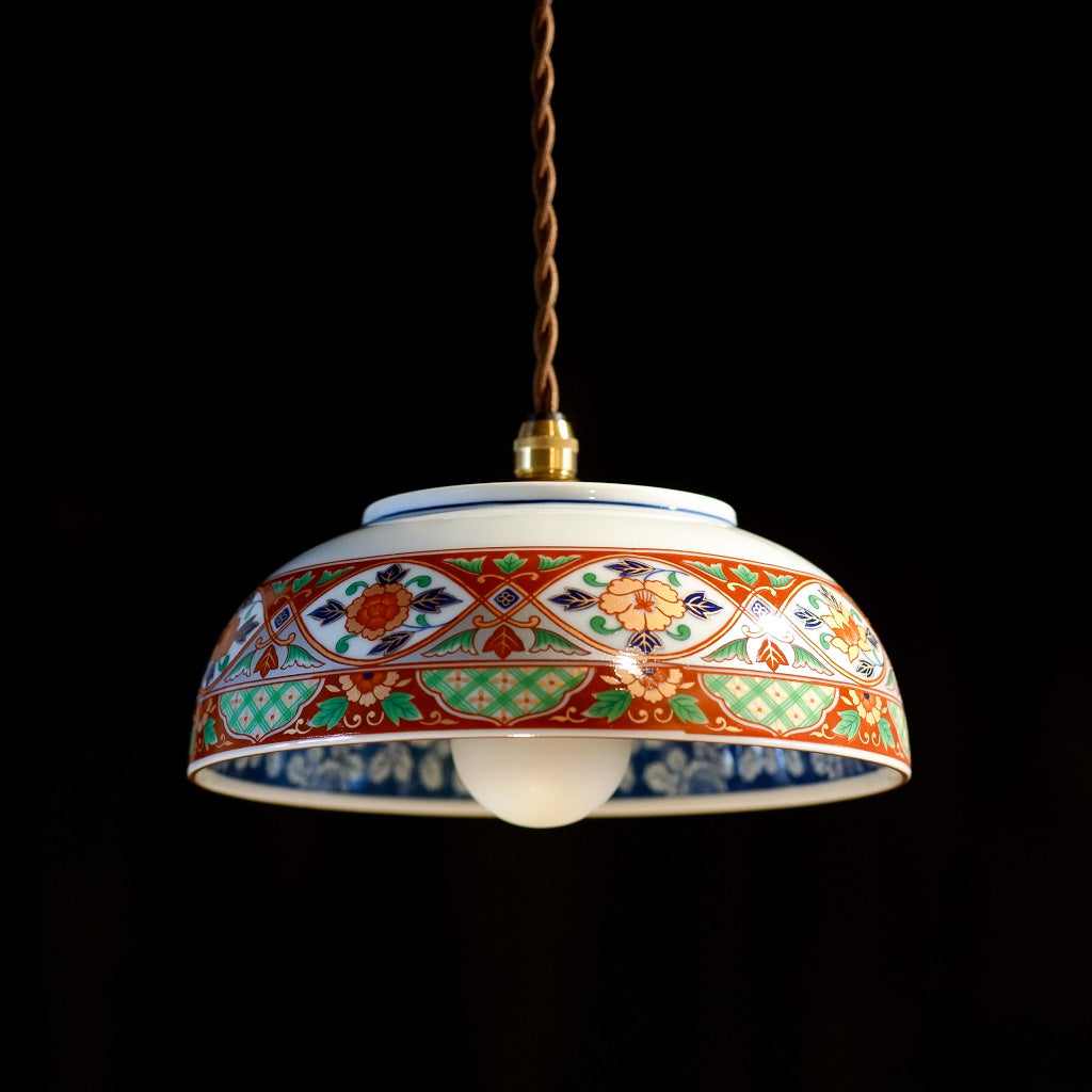 有田焼｜金彩・赤絵｜牡丹｜ペンダントライト – アップサイクル照明