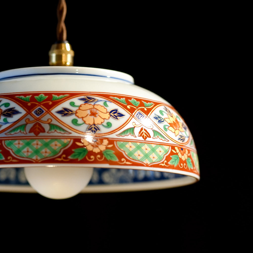 有田焼｜金彩・赤絵｜牡丹｜ペンダントライト – アップサイクル照明