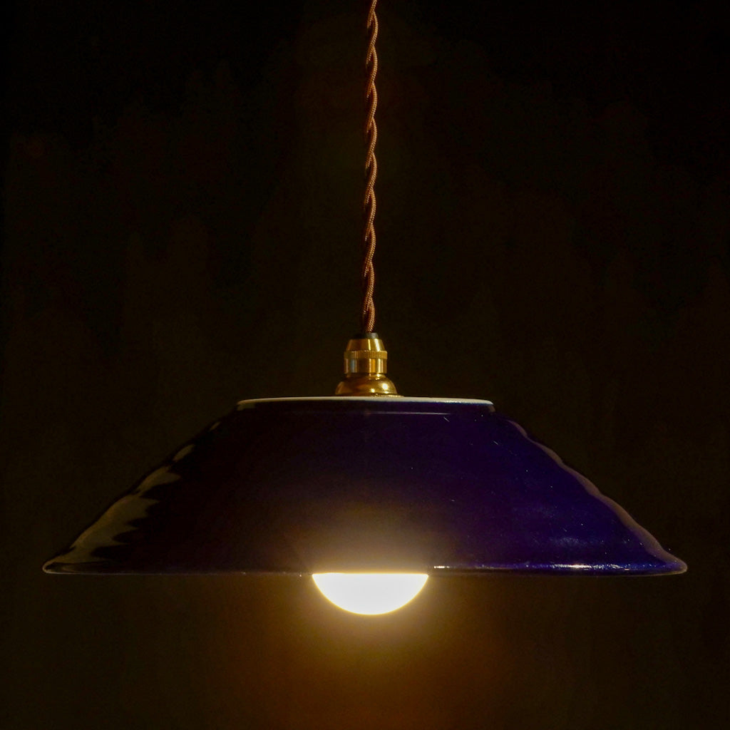 作地未詳｜藍釉薬｜黒刷毛引き｜ペンダントライト