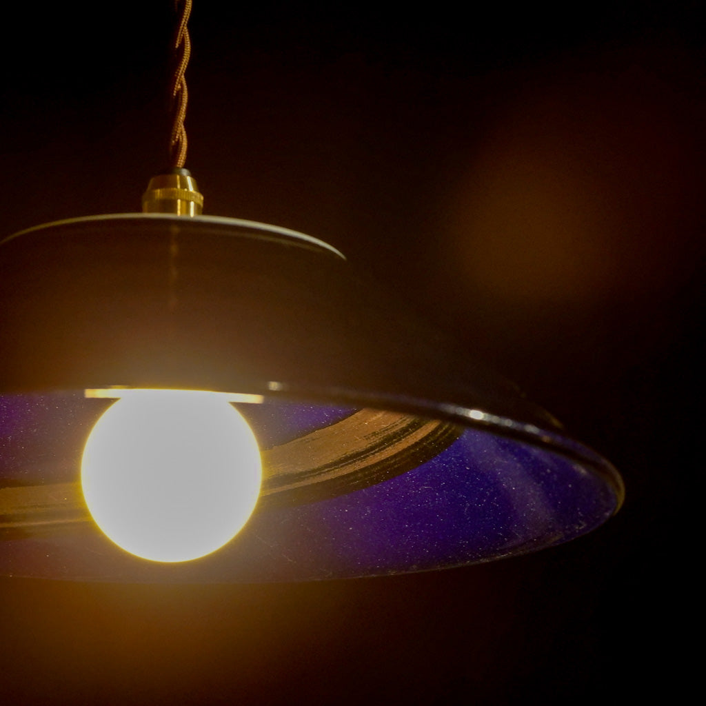 作地未詳｜藍釉薬｜黒刷毛引き｜ペンダントライト