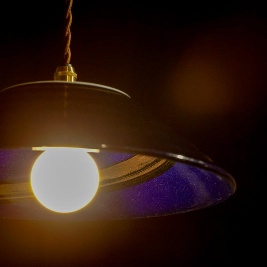 作地未詳｜藍釉薬｜黒刷毛引き｜ペンダントライト