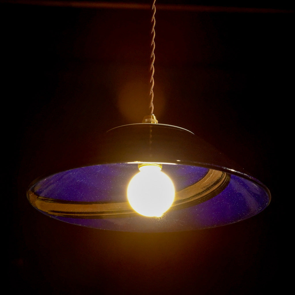 作地未詳｜藍釉薬｜黒刷毛引き｜ペンダントライト