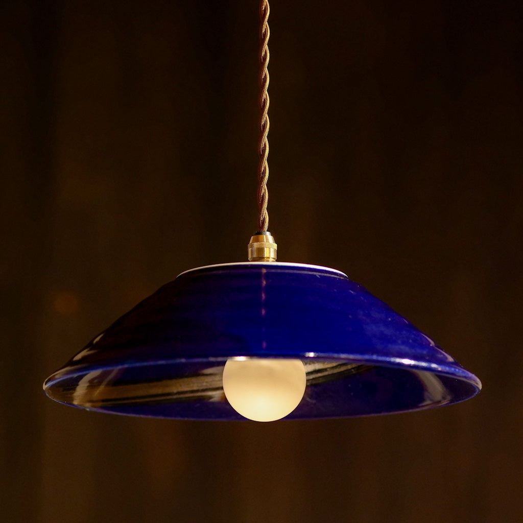 作地未詳｜藍釉薬｜黒刷毛引き｜ペンダントライト