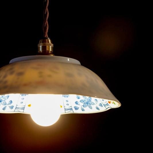 作地未詳｜たち吉｜鉢｜赤絵・草文様｜ペンダントライト