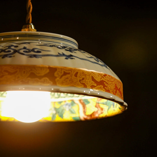 九谷焼｜龍峰｜山水｜花鳥文｜ペンダントライト