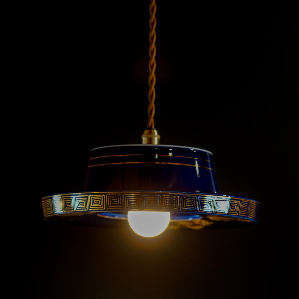 九谷焼｜九谷金甫｜雷文｜瑠璃・金彩｜ペンダントライト