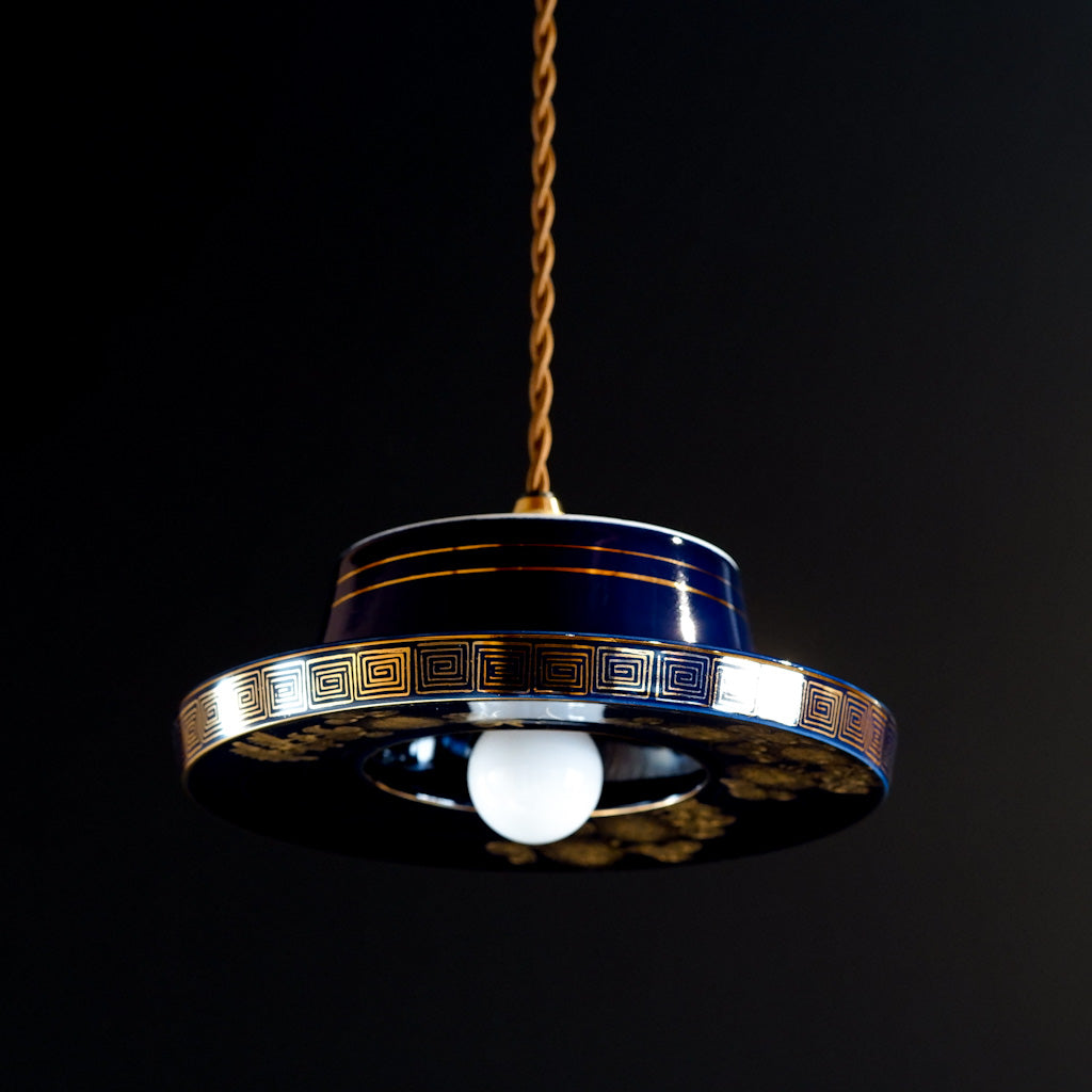 九谷焼｜九谷金甫｜雷文｜瑠璃・金彩｜ペンダントライト