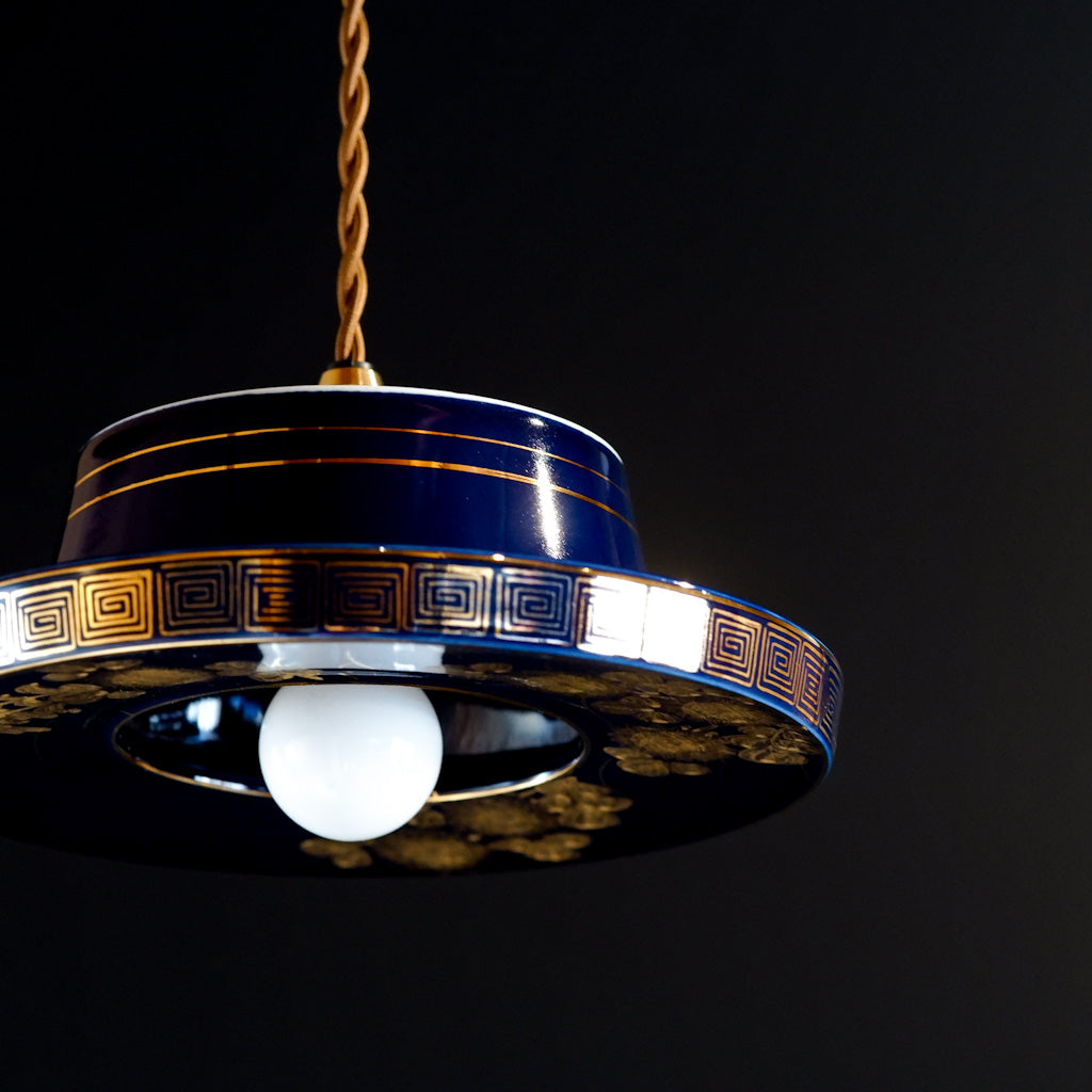 九谷焼｜九谷金甫｜雷文｜瑠璃・金彩｜ペンダントライト