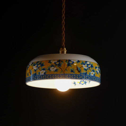 美濃焼｜吾山｜黄・花鳥文｜ペンダントライト