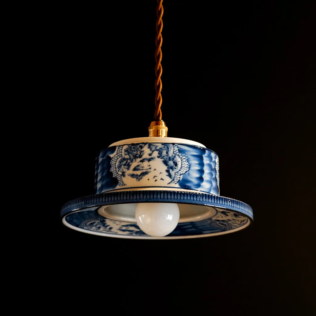 有田焼｜清陶苑｜山水図｜染付｜ペンダントライト