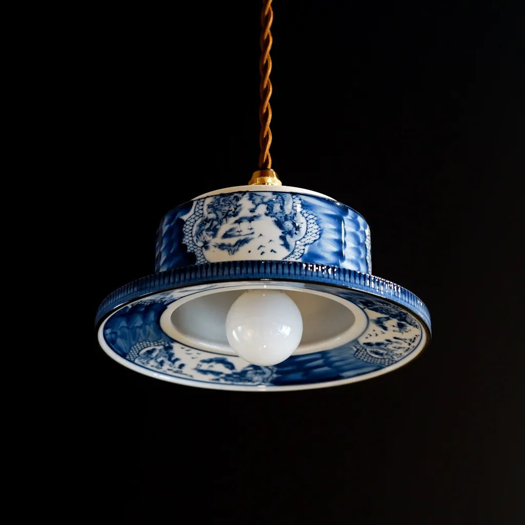 有田焼｜清陶苑｜山水図｜染付｜ペンダントライト