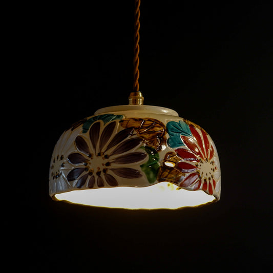 清水焼｜平安楽雲｜菊・透かし彫り｜ペンダントライト