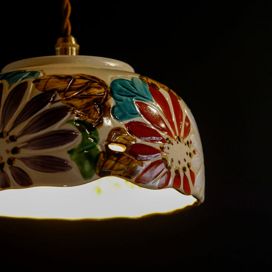 清水焼｜平安楽雲｜菊・透かし彫り｜ペンダントライト