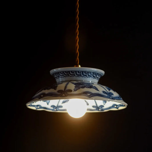 有田焼｜三峰｜花紋高台鉢｜ペンダントライト