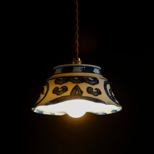 作地未詳｜染付龍文様｜高台鉢｜ペンダントライト