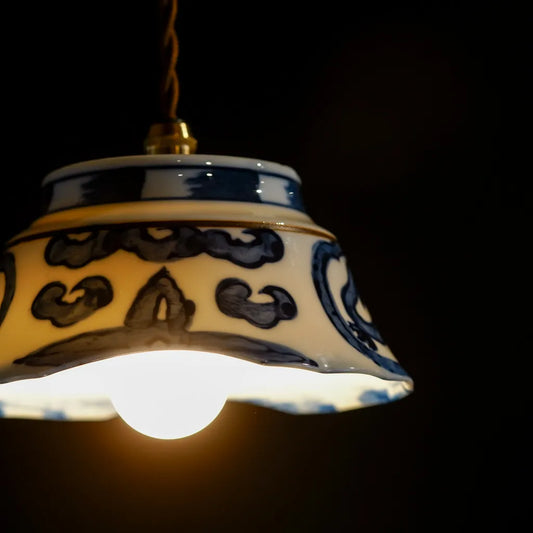 作地未詳｜染付龍文様｜高台鉢｜ペンダントライト