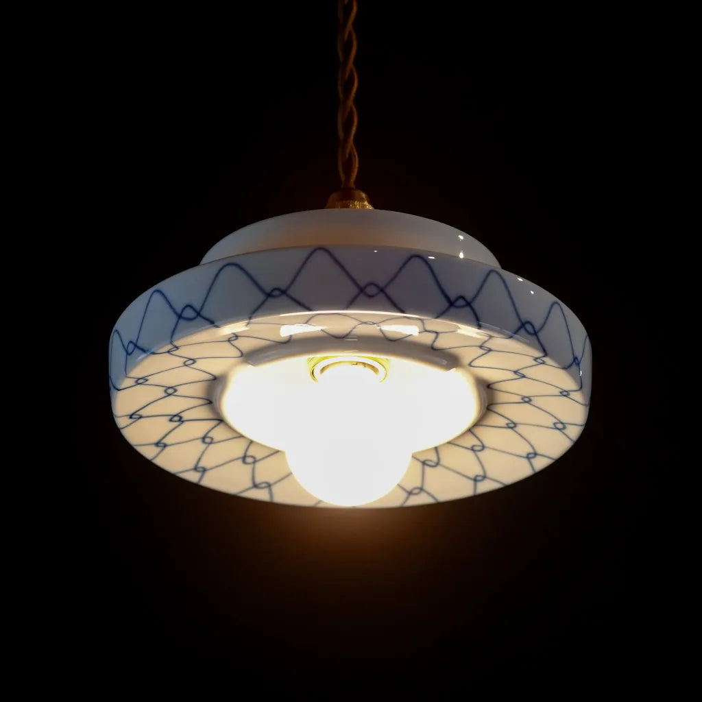 Mino ware(?) | Mesh pattern | White porcelain | Indigo | Blue and white porcelain | Pendant light