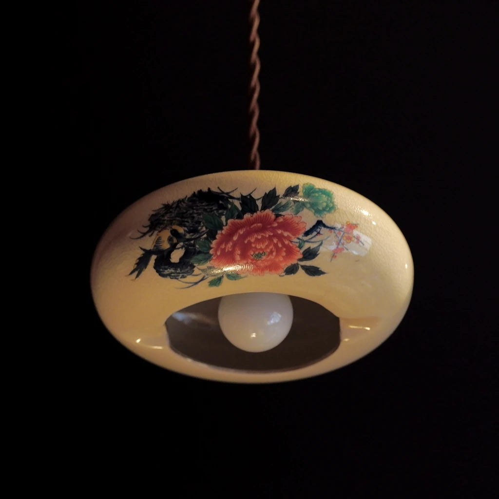作地未詳｜木仙｜牡丹・鳥紋｜貫入｜ペンダントライト