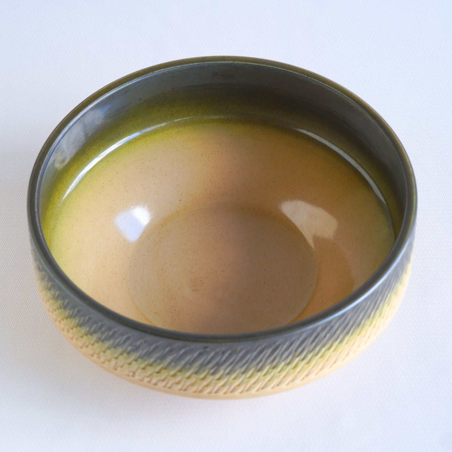 作地未詳｜小鹿田焼?｜緑・ベージュ｜鉢｜ペンダントライト