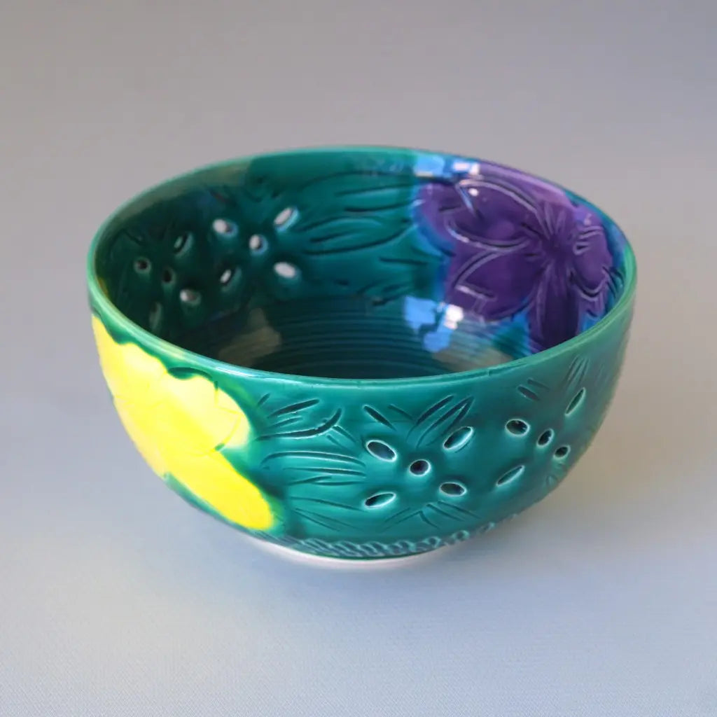 万古焼｜千陶作｜緑・紫・黄｜菓子鉢｜ペンダントライト