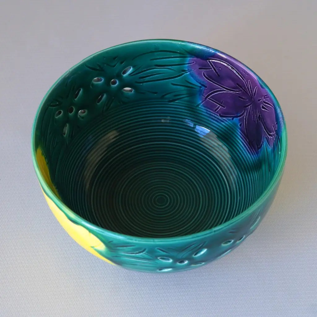 万古焼｜千陶作｜緑・紫・黄｜菓子鉢｜ペンダントライト